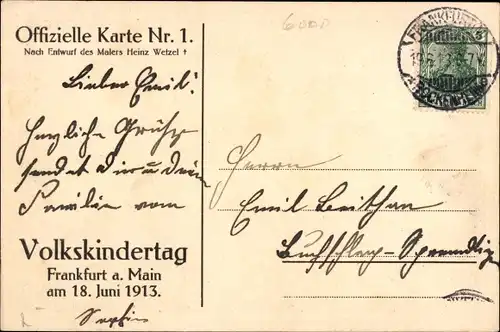 Künstler Ak Wetzel, Heinz, Frankfurt am Main, Volkskindertag 18. Juni 1913