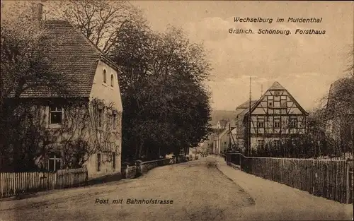 Ak Wechselburg in Sachsen, Post, Bahnhofstraße, Gräflich Schönburgsches Forsthaus