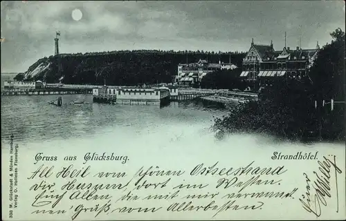 Mondschein Ak Glücksburg an der Ostsee, Strandhotel