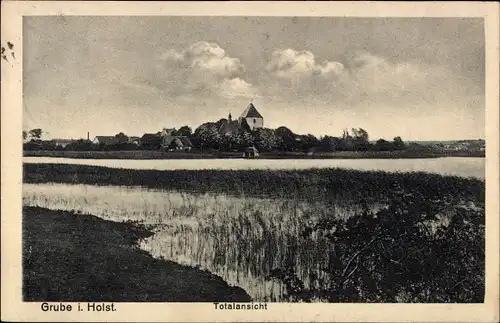 Ak Grube in Holstein, Totalansicht der Ortschaft, Flusspartie