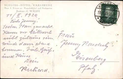 Künstler Ak Karlsruhe in Baden, Schloss Hotel