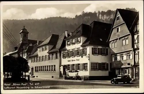 Ak Neuenbürg an der Enz Schwarzwald, Hotel Bären Post, parkendes Auto, Straßenpartie