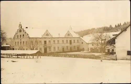 Foto Ak Rimbach im Odenwald, Giebelhaus im Winter