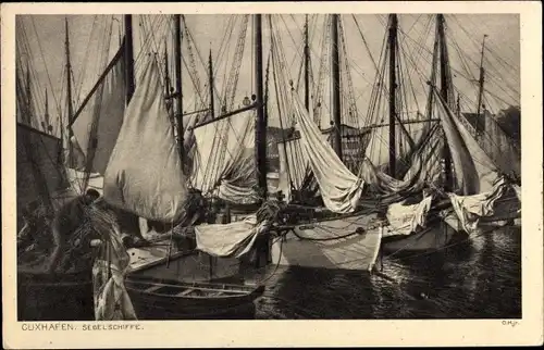 Ak Cuxhaven in Niedersachsen, Blick auf Segelschiffe im Hafen