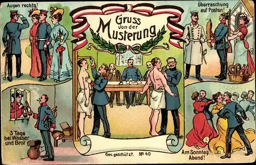 Ak Gruß von der Musterung, Infanterie, Tauglich, Überraschung auf Posten
