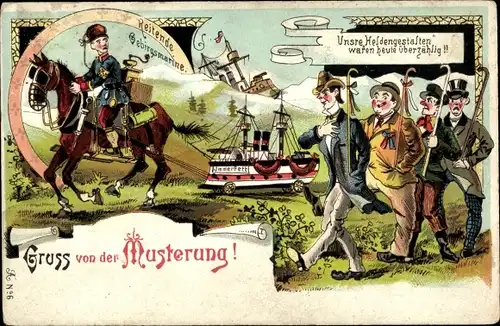 Litho Gruß von der Musterung, Reitende Gebirgsmarine