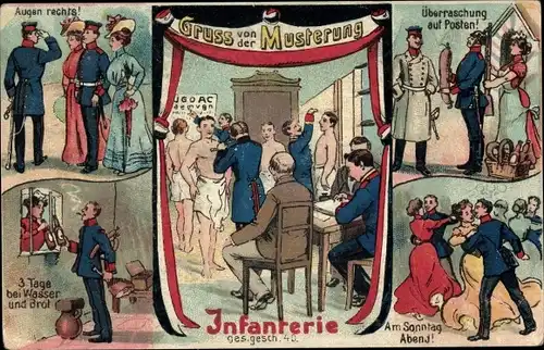 Ak Gruß von der Musterung, Infanterie, Sonntagabend, Wasser und Brot, Posten