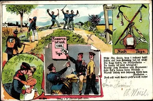 Litho Reserve, Reservisten, Soldat eine Frau küssend, Uniformen