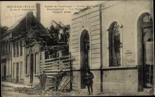 Ak Poperinghe Poperinge Westflandern, Oorlog 1914-1917, Ruinen, Vlamingstraat