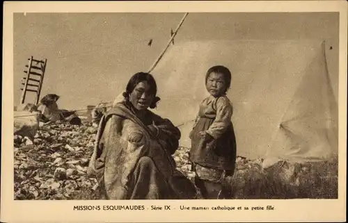 Ak Eskimo Missions, Eine katholische Mutter und ihr kleines Mädchen