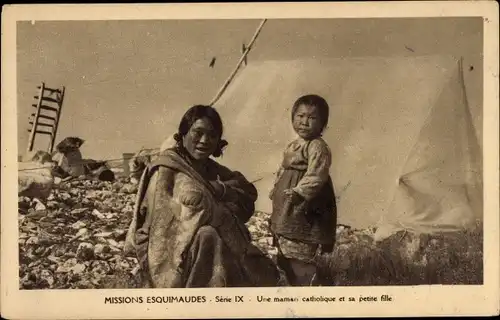 Ak Eskimo Missions, Eine katholische Mutter und ihr kleines Mädchen