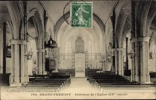 Ak Grand-Fresnoy-Oise, Innenraum der Kirche