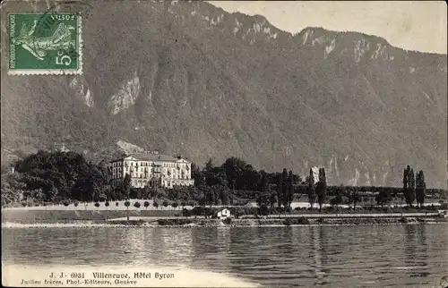 Ak Villeneuve Kanton Waadt, Hotel Byron, See