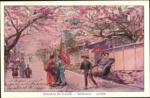 Künstler Ak Yokohama Präf. Kanagawa Japan, Cerisiers en Fleurs