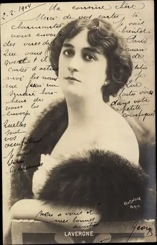 Ak Schauspielerin Lavergne, Portrait