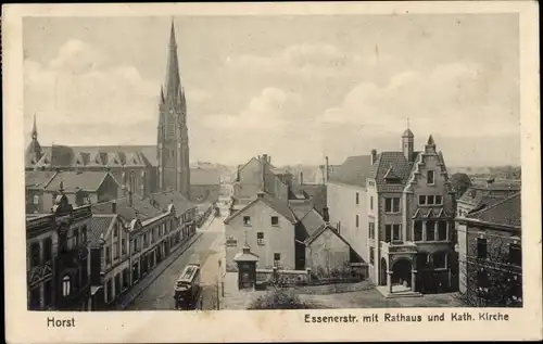 Ak Horst (Emscher) Gelsenkirchen im Ruhrgebiet, Essener Straße, Rathaus, Katholische Kirche