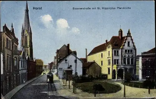 Ak Horst (Emscher) Gelsenkirchen im Ruhrgebiet, Essener Straße, St. Hippolytus Pfarrkirche