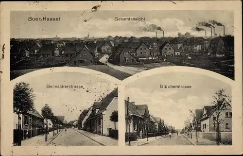 Ak Hassel Buer Gelsenkirchen im Ruhrgebiet, Gesamtansicht, Bennackerstraße, Blücherstraße