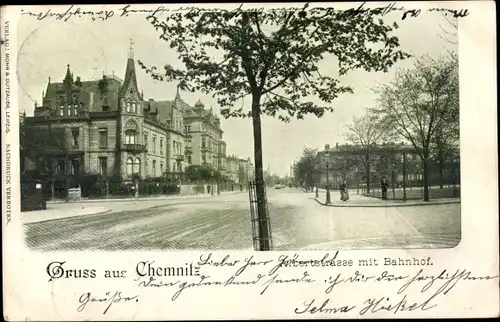 Ak Chemnitz in Sachsen, Albertstraße mit Bahnhof