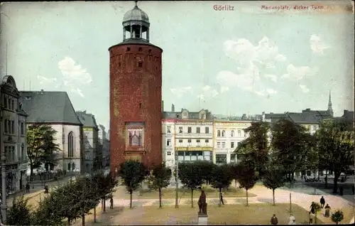 Ak Görlitz in der Lausitz, Marienplatz, dicker Turm