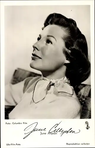 Ak Schauspielerin June Allyson, Portrait, Autogramm