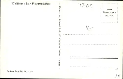 Ak Waldheim in Mittelsachsen, Fliegeraufnahme