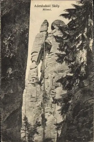 Ak Reg. Königgrätz, Adersbacher Felsen, Milenci