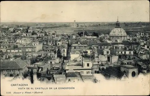 Ak Cartagena Murcia Spanien, Panorama vom Castillo de la Concepcion aus gesehen