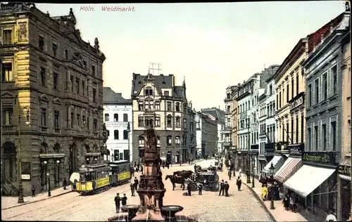 Ak Köln am Rhein, Waidmarkt, Straßenbahn, Denkmal