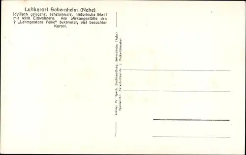 Lied Ak Bad Sobernheim an der Nahe, Lehmlied, Lehmpastors Felke