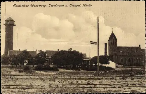 Ak Nordseebad Wangeroog Wangerooge in Ostfriesland, Leuchtturm, Kirche