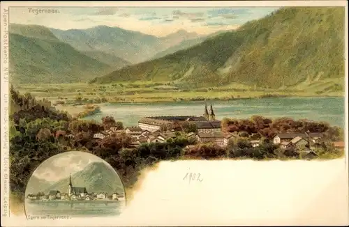 Ak Egern am Tegernsee Oberbayern, Panorama, Teilansicht mit Kirche