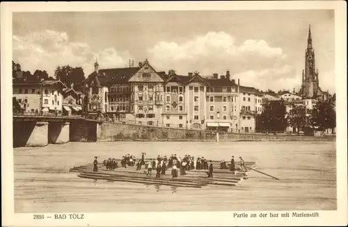 Ak Bad Tölz in Oberbayern, Isarpartie mit Marienstift