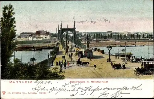 Ak Mannheim in Baden Württemberg, Neckarbrücke mit Vorstadt