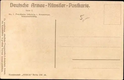 Künstler Litho Hoffmann, A., Preußische Infanterie 1. Armeekorps, feldmarschmäßig, Soldat, Bajonett