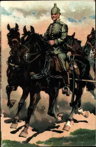 Künstler Litho Hoffmann, A., Deutscher Soldat, Kavallerie, Sattelpferd, Pickelhaube, Kaiserreich