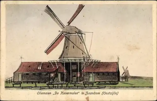 Ak Zaandam Zaanstad Nordholland, Ölmühle De Kovermolen