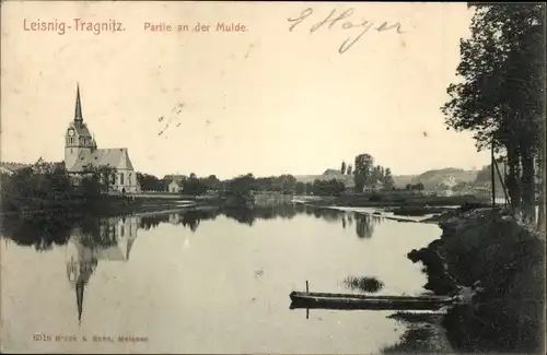 Ak Tragnitz Leisnig in Sachsen, Mulde, Boot