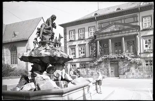 6 Glas Negative Detmold in Nordrhein Westfalen, Brunnen, Bahnhof, Fachwerkhaus