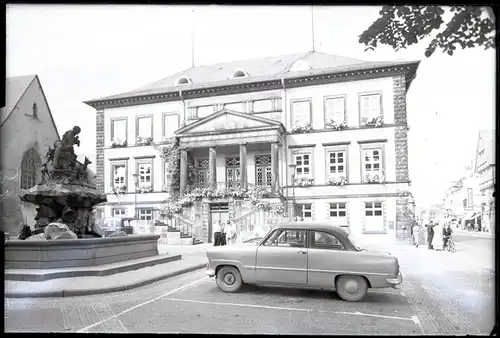 6 Glas Negative Detmold in Nordrhein Westfalen, Brunnen, Bahnhof, Fachwerkhaus