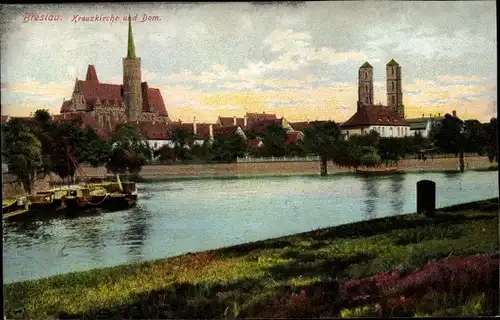 Ak Wrocław Breslau in Schlesien, Kreuzkirche und Dom