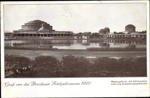 Ak Wrocław Breslau in Schlesien, Frühjahrsmesse 1922, Jahrhunderthalle, Ausstellungsgebäude