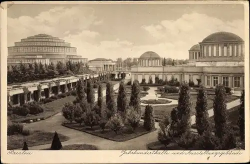 Ak Wrocław Breslau in Schlesien, Jahrhunderthalle und Ausstellungsgebäude