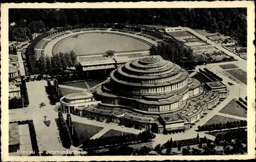 Ak Wrocław Breslau in Schlesien, Jahrhunderthalle, Luftbild