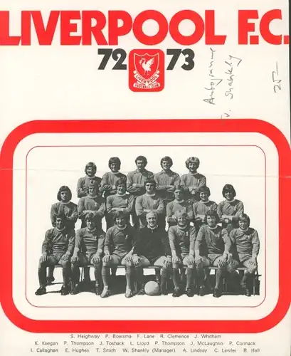 Ak Fußballmannschaft Liverpool FC 1972 1973, Portrait, Autogramme, Lindsay, Lawler, Hall, Lloyd