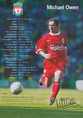 Ak Fußballer Michael Owen, Liverpool FC, Portrait, Autogramm