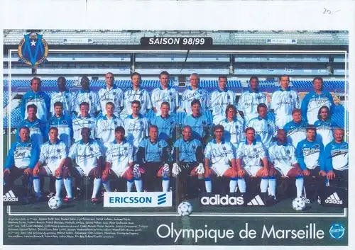 Ak Fußballmannschaft Olympique Marseille Saison 1998 1999, Autogramme