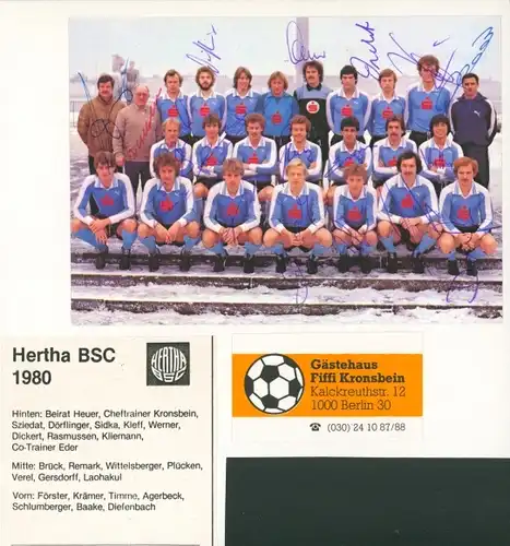 Ak Fußballmannschaft Hertha BSC 1980, Heuer, Kronsbein, Sziedat, Autogramme