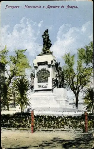 Ak Zaragoza Saragossa Aragonien, Monumento a Augustina de Aragon