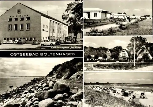 Riesen Ak Ostseebad Boltenhagen, FDGB Erholungsheim Fritz Reuter, FDGB Urlauberdorf, Kurpark, Strand